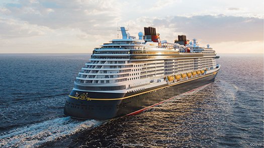 Disney Cruise Line ship sailing on open ocean, showcasing luxurious design and vibrant colors, highlighting travel options for family vacations.